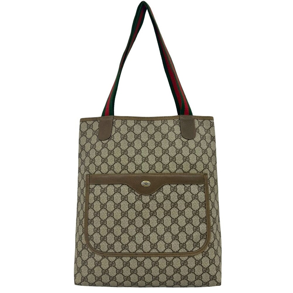 GUCCI (Old Gucci) Vintage Sherry Line GG Logo Hardware Leather Tote Bag Handb...